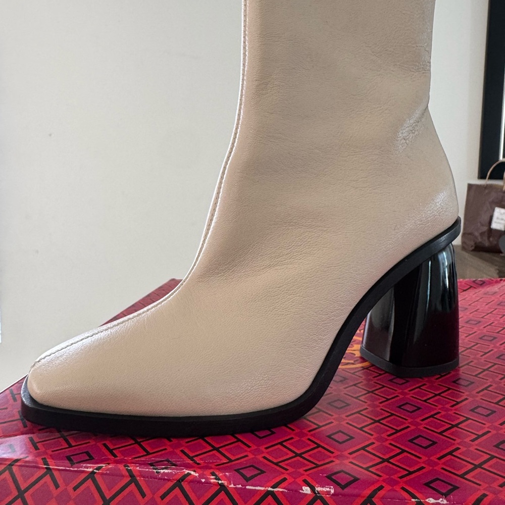 Cream Leather Ankle Boots